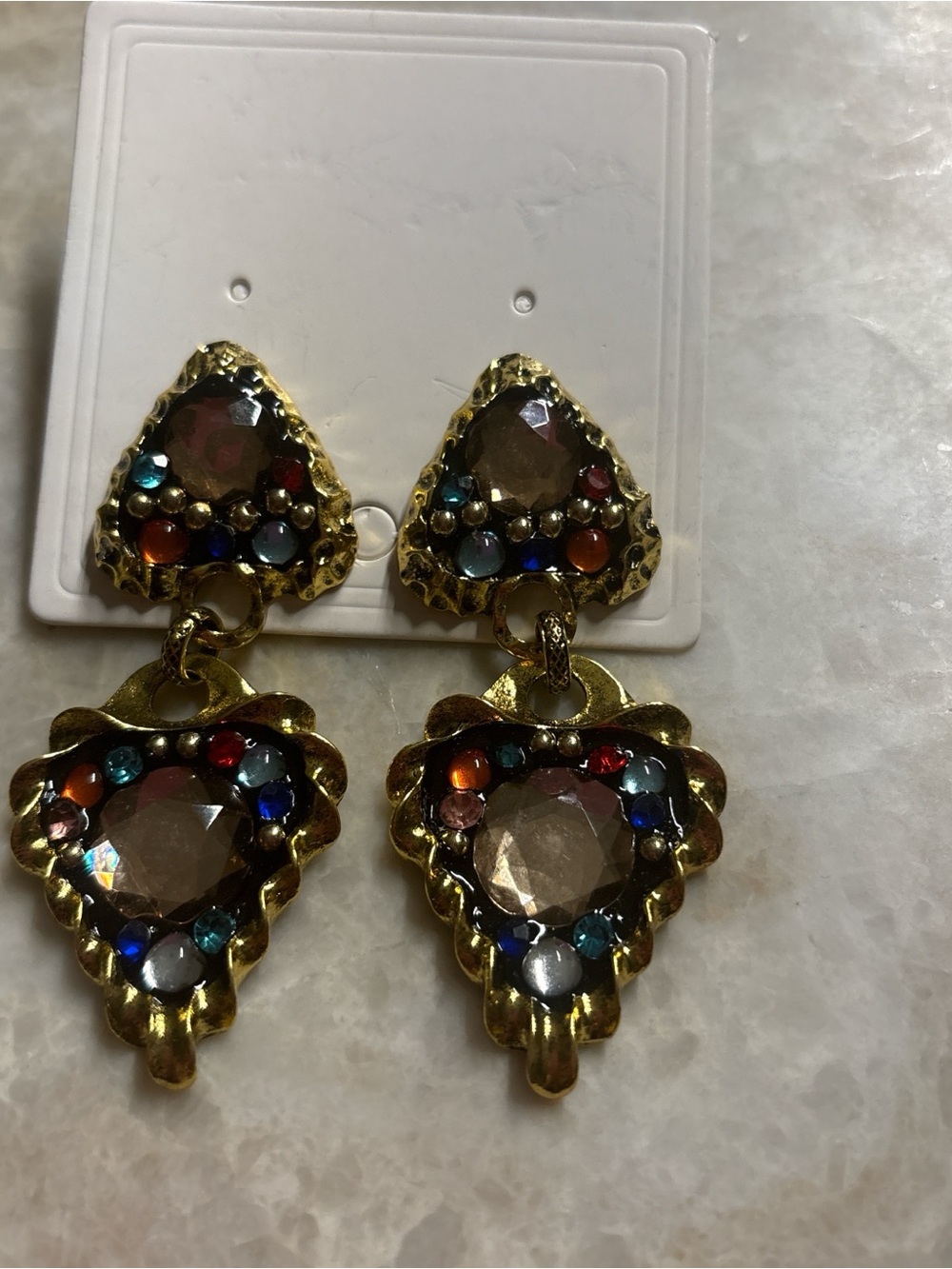 Vintage Gold-Tone Multicolor Crystal Drop Earrings - Vintage